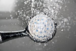 Looking up at a showerhead
