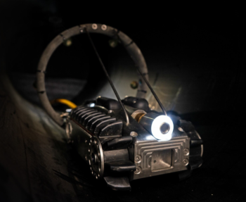 A 'pipebot' robot inside a sewer pipe.